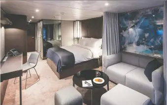  ??  ?? A deluxe veranda suite aboard the Scenic Eclipse boasts a long list of luxurious amenities including butler service, a fully-stocked mini-bar, large flat-screen satellite TV and plenty of storage.