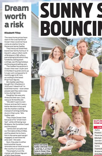  ?? ?? Renee and Jamie Sadlier with kids Cove, 4, and Isla, 5, at their home in Ocean View. Picture: Liam Kidston
