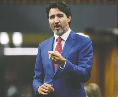  ?? BLAIR GABLE / REUTERS ?? Prime Minister Justin Trudeau speaks during Question Period in the House of Commons on Wednesday.