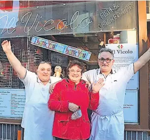  ?? ?? Farewell Stirling family step back from businesses they have run in city centre for decades. From left, Jacqueline De Luca, Delfa Faccenda, and Leo De Luca outside Il Vicolo, Friars Street