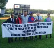  ??  ?? Lyle Hewitson had to wait until Race 8 at the Vaal yesterday to clinch the record for the most winners ridden by an apprentice.