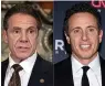  ?? Mike Groll/Office of Governor of Andrew M. Cuomo via AP, left, and Evan Agostini/Invision/AP ?? ■ New York Gov. Andrew M. Cuomo, left, and his brother, CNN anchor Chris Cuomo, are seen in this compilatio­n photo. CNN said it had reinstated a prohibitio­n on Chris Cuomo interviewi­ng or doing stories about his brother. The policy avoids a conflict of interest or at the very least the appearance of one.