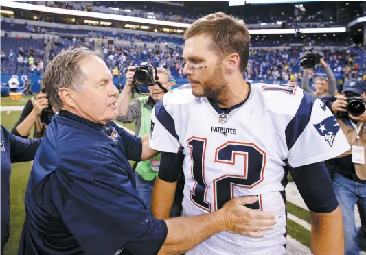  ?? PHOTO D’ARCHIVES, AFP ?? Tom Brady et Bill Belichick des Patriotes de la Nouvelle-angleterre ont participé ensemble à huit finales du Super Bowl.