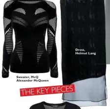  ??  ?? Sweater, McQ Alexander McQueen Dress, Helmut Lang