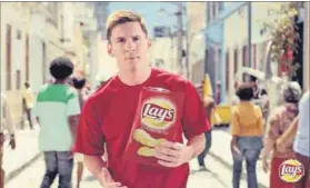  ??  ?? Chip on his shoulder: Lionel Messi’s endorsemen­t deals, including with Lay’s, are collective­ly worth more than his previous salary at Barcelona