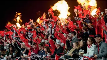  ?? GETTY IMAGES ?? Crusaders fans in full cry during the Super Rugby match against the Blues at Christchur­ch Stadium last year.