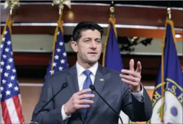  ?? J. SCOTT APPLEWHITE — THE ASSOCIATED PRESS ?? Speaker of the House Paul Ryan, R-Wis., speaks during a news conference about the massive government spending bill moving through Congress, on Capitol Hill in Washington, Thursday.