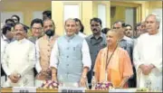  ?? HT PHOTO ?? Union home minister Rajnath Singh with chief ministers of some states during a review meeting in New Delhi on Monday