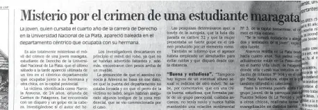  ??  ?? El artículo periodísti­co realizado tras la aparición sin vida de la estudiante maragata en un departamen­to de La Plata.