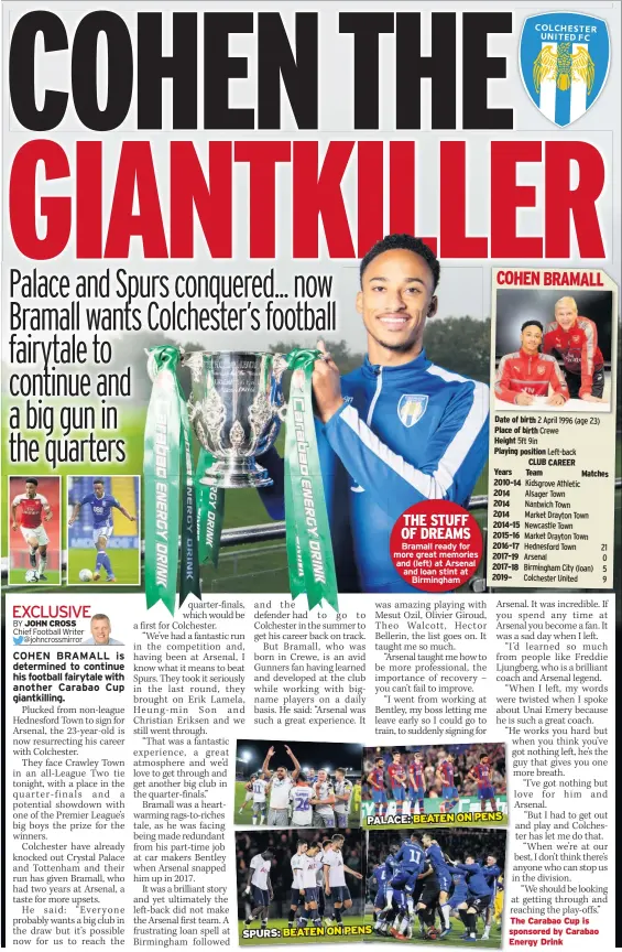  ??  ?? Bramall ready for more great memories and (left) at Arsenal and loan stint at Birmingham
The Carabao Cup is sponsored by Carabao Energy Drink