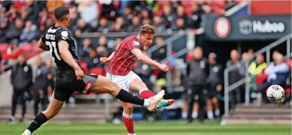  ?? Picture: Dan Istitene/Getty ?? Cam Pring gets a shot away during Bristol City’s 2-0 win against Rotherham at Ashton Gate on Saturday