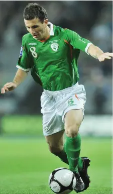 ??  ?? Liam Miller in action for Ireland against Montenegro in a World Cup qualifier at Croke Park in Dublin in 2009