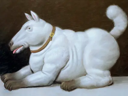  ?? Forme ?? Fernando Botero, «Dog» (2002), pastello su tela. Collezione privata dell’artista