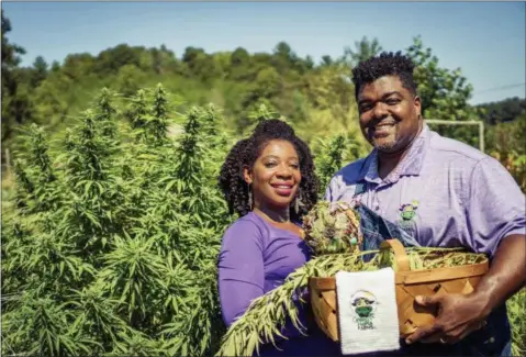  ?? DONALD REX BISHOP — GREEN HEFFA FARMS, INC. VIA AP ?? Clarenda “Cee” Stanley-Anderson and her husband, Malcolm Anderson Sr., pose for pictures of their hemp-farming business, Green Heffa Farms Inc., in Liberty, N.C. Hemp is about to get the federal legalizati­on that marijuana, its cannabis cousin, craves. That unshacklin­g at the national level sets the stage for greater expansion in an industry seeing explosive growth through demand for CBDs, the non-psychoacti­ve compound in hemp that many see as a way to better health.