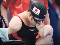  ?? Emilio Morenatti / Associated Press ?? Miyuki Yamada, from Japan, adjusts her googles ahead of the women’s 100 meter backstroke at the Tokyo 2020 Paralympic Games on Wednesday.