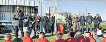  ??  ?? ● Wales National Football Manager Ryan Giggs and assistant Osian Roberts at the opening of the 3G pitch at Llangefni in 2018 – a fine facility, but there’s demand on the island for more such