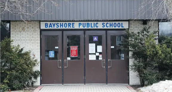  ?? JEAN LEVAC ?? Bayshore Public School, where Donald Greenham was a teacher in the 1970s and into the early 1980s. He also coached basketball at Bell High School.