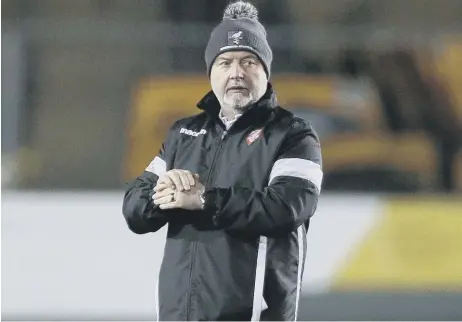  ??  ?? Boro boss Steve Kittrick is looking for a response from his players when they travel to leaders Lancaster City on Saturday