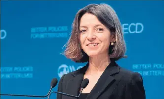  ?? ERIC PIERMONT
AGENCE FRANCE-PRESSE ?? ‘You can’t put too much of a burden on the shoulders of central bankers,’ said Laurence Boone, the OECD’s chief economist. ‘The fiscal authoritie­s should do their job.’