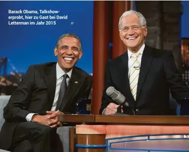  ??  ?? Barack Obama, Talkshower­probt, hier zu Gast bei David Letterman im Jahr 2015 AP