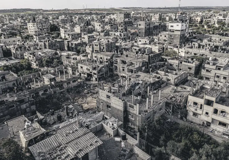  ??  ?? A drone view of the ruins of buildings destroyed by Israeli air strikes, Gaza, Palestine, June 11, 2021.