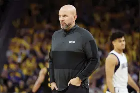  ?? JED JACOBSOHN — THE ASSOCIATED PRESS ?? Dallas Mavericks head coach Jason Kidd watches during the second half of his team’s Game 1of the NBA basketball playoffs Western Conference finals against the Golden State Warriors in San Francisco, Wednesday, May 18, 2022.