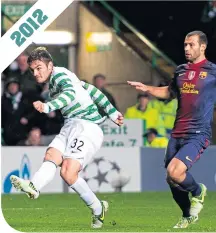  ??  ?? Tony Watt scores to secure Celtic’s stunning win over Barcelona in the Champions League