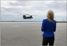  ?? KATHLEEN CAREY - MEDIANEWS GROUP ?? U.S. Rep. Mary Gay Scanlon, D-5 of Swarthmore, watches a new Chinook Block II helicopter go through its paces at the Boeing plant in Ridley in this file photo.