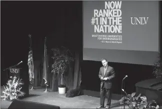  ?? STEVE MARCUS (2017) ?? UNLV President Len Jessup delivers his State of the University address in September 2017.