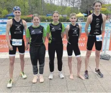  ?? FOTO: ILKA DIENER ?? Linus Rumpel, Alena Schäfer, Mira Gollwitzer, Lorenz Rumpel und Jonas Wernz (von links) waren für die Tuttlinger Sportfreun­de beim Wettbewerb in Backnang am Start