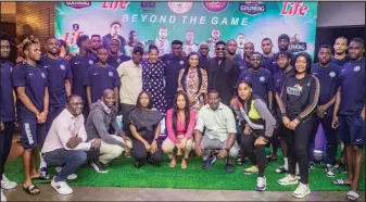  ?? ?? Super Eagles players in a group photograph with officials of tbe Nigeria Breweries