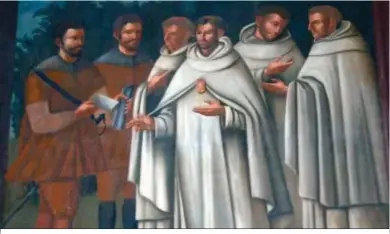 ??  ?? Óleo con el alcaide-gobernador de Castellar entregando a los frailes fundadores la cédula de propiedad del convento.