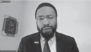  ?? SCREENSHOT ?? Edward Ahmed Mitchell, the national deputy director of the Council on American-islamic Relations, talks about the infiltrati­on of the CAIR-OHIO office on a national call Thursday.