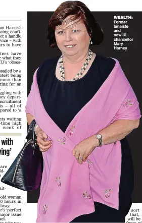  ??  ?? Former tánaiste and new UL chancellor Mary Harney wealth: