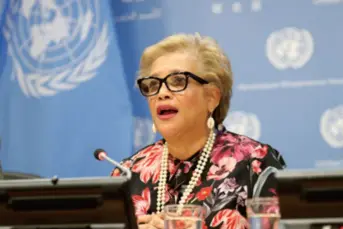  ??  ?? Catherine Pollard, UN Under Secretary General for Management Strategy, Policy and Compliance, announces measures to deal with the world body’s cash crisis at a press conference in New York City on October 11