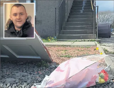  ??  ?? Flowers were left outside the home of Steven Chesney, inset, who died at Wishaw General Hospital on Sunday