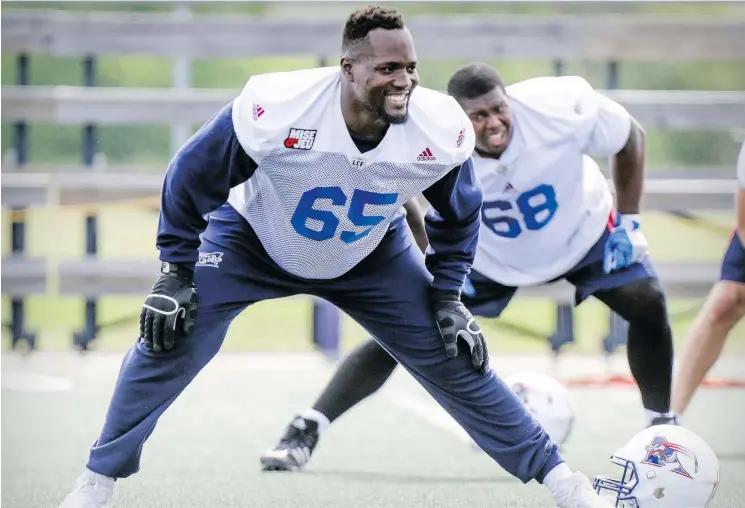  ?? JOHN MAHONEY/POSTMEDIA NEWS FILES ?? Offensive linemen Jovan Olafioye is happy to be back with the B.C. Lions after spending one year with the Montreal Alouettes.