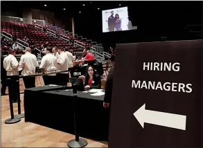  ?? AP/WILFREDO LEE ?? Managers wait for applicants at the Seminole Hard Rock Hotel & Casino Hollywood during a job fair in Hollywood, Fla. A survey by the National Associatio­n for Business Economics indicates a slowdown in hiring as more businesses report slower growth in sales and profits.