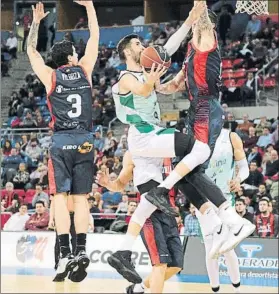  ?? FOTO: EFE ?? Sergi Vidal, alero del Divina Joventut, entrando a canasta ante Tornike Shengelia