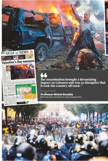  ?? Reuters ?? Demonstrat­ors take part in a protest seeking to prevent MPs and government officials from reaching the parliament for a vote of confidence, in Beirut earlier this week.