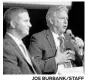  ?? JOE BURBANK/STAFF ?? U.S. Rep. Darren Soto, D-Kissimmee, left, listens to Wayne Liebnitzky, his potential Republican opponent at Tuesday’s forum.