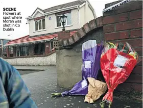  ??  ?? SCENE Flowers at spot where Moran was shot in Co Dublin