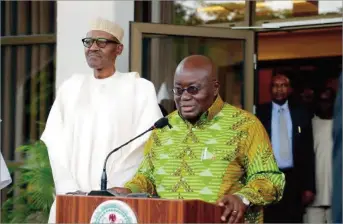  ??  ?? Ghanaian President Nana Akufo-Addo and Nigerian President Muhammadu Buhari