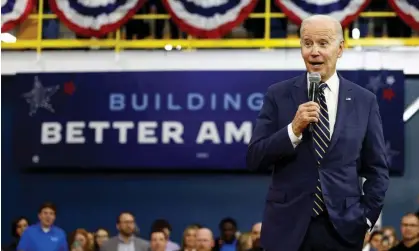  ?? Photograph: Evelyn Hockstein/Reuters ?? Joe Biden at the SK Siltron plant in Bay City, Michigan on Tuesday. The Rail Workers Union said that Biden ‘blew it’.