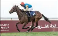  ?? ?? Jockey Ronan Thomas rides Al Wathnan Racing’s Torkia to victory in the 1400m Graduation for four year-old+ Local Thoroughbr­ed Fillies & Mares feature race at the Al Uqda Complex on Wednesday.