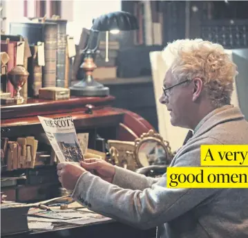  ?? ?? Good Omens fans may have spotted a familiar newspaper in the new series, as angel Aziraphale (Michael Sheen) scours articles from across the world, stumbling upon a story in The Scotsman.