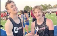  ?? ?? Patrick Elliott and Cade Mann finished first (22.50) and second (22.70) in the boys 200-meter at the district championsh­ips Tuesday, April 26, 2022, in Harrison. They are both qualified to run at 4A State Meet next week.