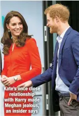  ?? ?? Kate’s once close
relationsh­ip with Harry made Meghan jealous, an insider says
