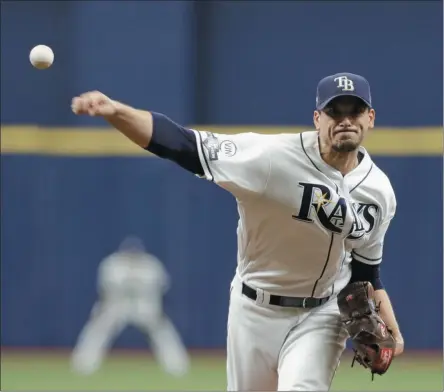  ?? CHRIS O’MEARA - THE ASSOCIATED PRESS ?? Tampa Bay Rays starting pitcher Charlie Morton (50) throws during the first inning of Game 3 of a baseball American League Division Series against the Houston Astros, Monday, Oct. 7, 2019, in St. Petersburg, Fla.