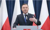  ?? (Dawid Zuchowicz/Agencja Gazeta/Reuters) ?? POLISH PRESIDENT Andrzej Duda speaks to the media about his decision on the Holocaust bill yesterday at the Presidenti­al Palace in Warsaw.